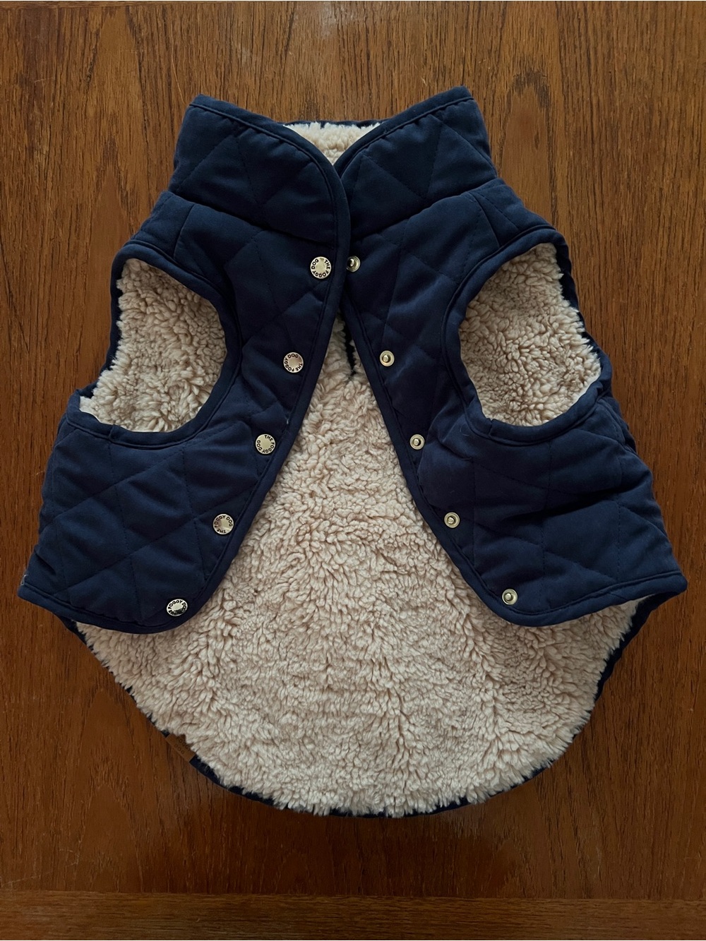The Foggy Dog Navy Sherpa-Lined Reversible Dog Jacket; size M